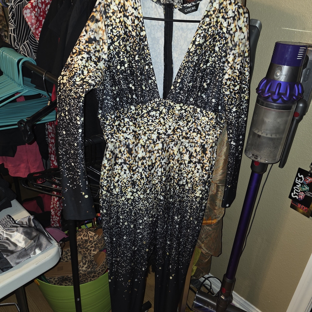 Elegant Black and Gold Speckled Jumpsuit